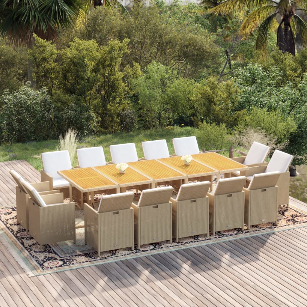 vidaXL 15-piece Garden Dining Set with Cushions Poly Rattan Beige