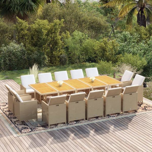 vidaXL 15-piece Garden Dining Set with Cushions Poly Rattan Beige