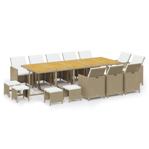 vidaXL 15-piece Garden Dining Set with Cushions Poly Rattan Beige