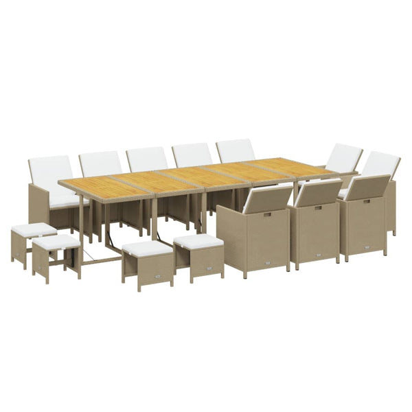 vidaXL 15-piece Garden Dining Set with Cushions Poly Rattan Beige