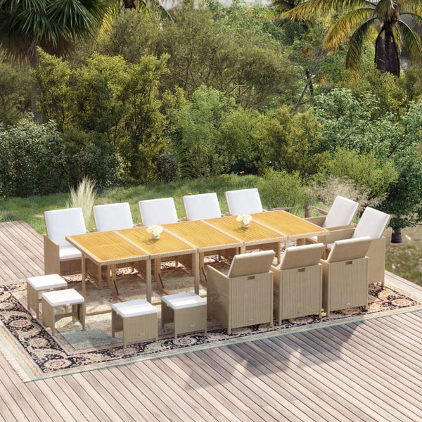 vidaXL 15-piece Garden Dining Set with Cushions Poly Rattan Beige