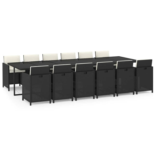 vidaXL 13-Piece Garden Dining Set with Cushions Poly Rattan Black
