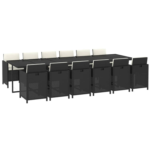 vidaXL 13-Piece Garden Dining Set with Cushions Poly Rattan Black