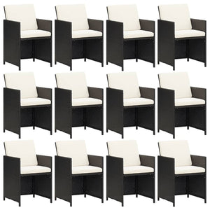 vidaXL 13-Piece Garden Dining Set with Cushions Poly Rattan Black