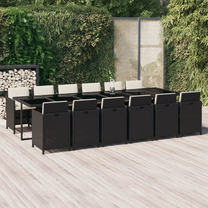 vidaXL 13-Piece Garden Dining Set with Cushions Poly Rattan Black