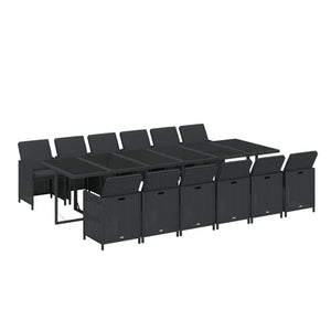 vidaXL 13-Piece Garden Dining Set with Cushions Poly Rattan Black