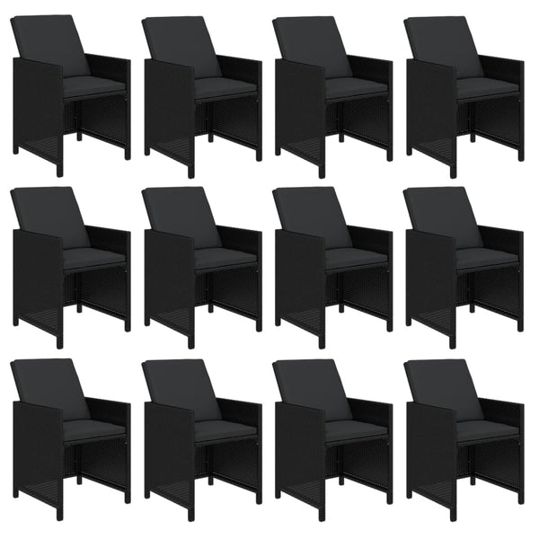 vidaXL 13-Piece Garden Dining Set with Cushions Poly Rattan Black