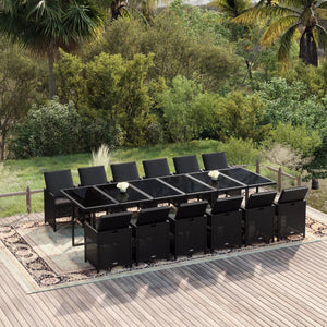 vidaXL 13-Piece Garden Dining Set with Cushions Poly Rattan Black