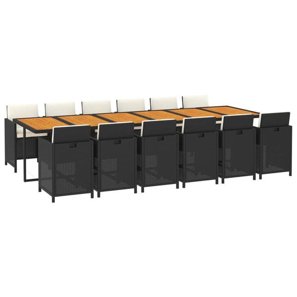 13-tlg. Garten-Essgruppe mit Kissen Poly Rattan Schwarz