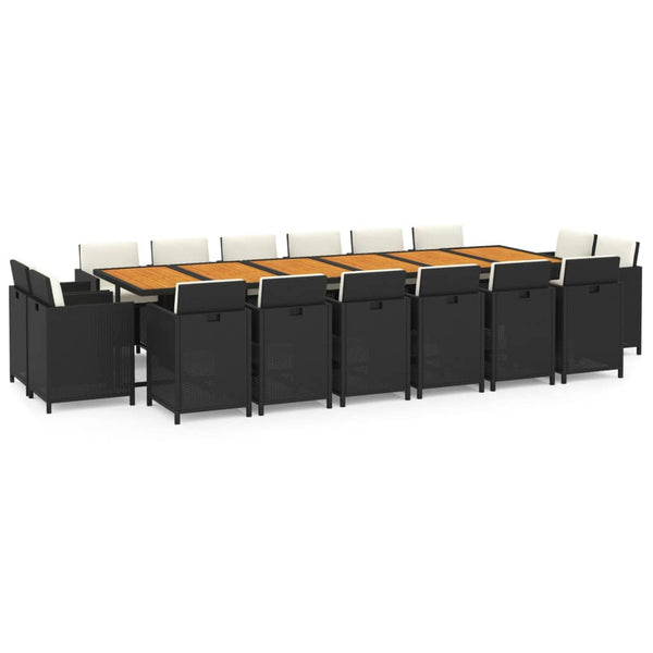 17-tlg. Garten-Essgruppe mit Kissen Poly Rattan Schwarz