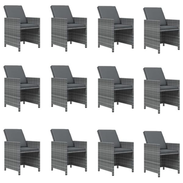 13-tlg. Garten-Essgruppe mit Kissen Poly Rattan Grau