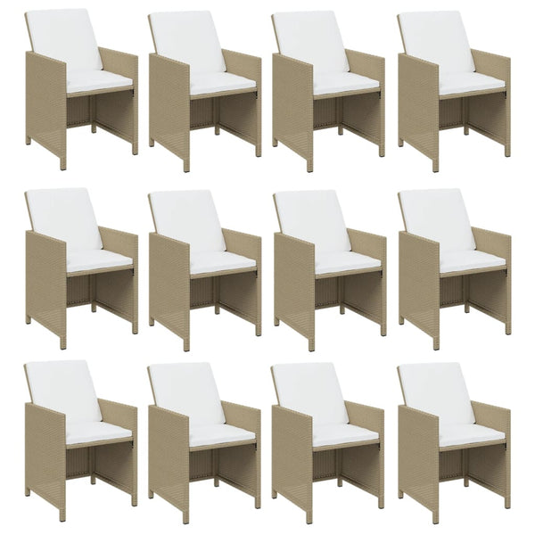 13-tlg. Garten-Essgruppe mit Kissen Poly Rattan Beige