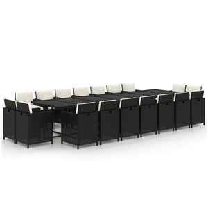 19-tlg. Garten-Essgruppe mit Kissen Poly Rattan Schwarz