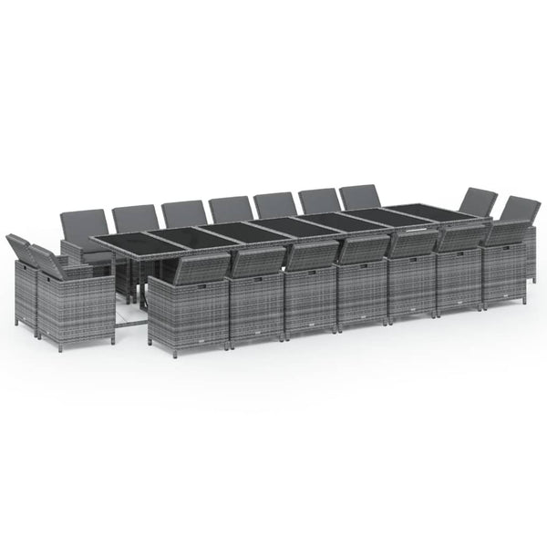 19-tlg. Garten-Essgruppe mit Kissen Poly Rattan Grau