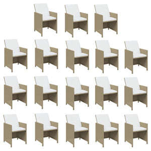 19-tlg. Garten-Essgruppe mit Kissen Poly Rattan Beige
