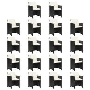 19-tlg. Garten-Essgruppe mit Kissen Schwarz Poly Rattan