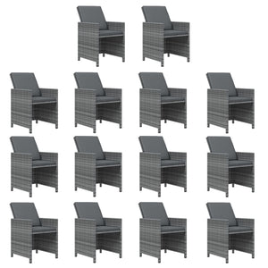 15-tlg. Garten-Essgruppe mit Kissen Grau Poly Rattan