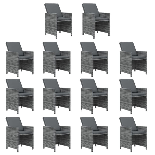 15-tlg. Garten-Essgruppe mit Kissen Grau Poly Rattan