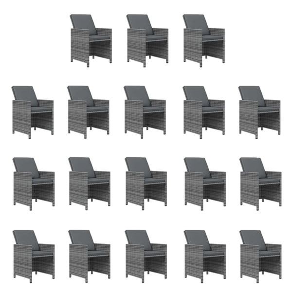 19-tlg. Garten-Essgruppe mit Kissen Grau Poly Rattan