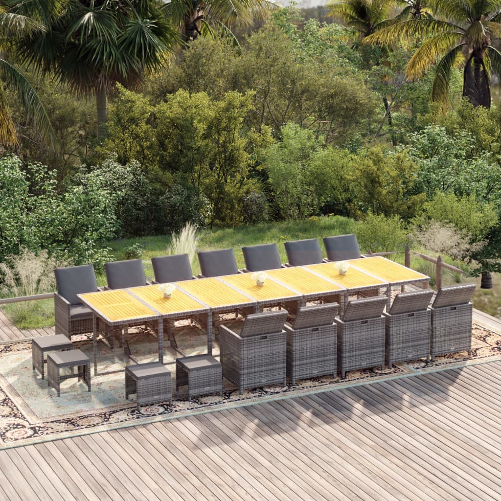 vidaXL 19-Piece Garden Dining Set with Cushions Grey Poly Rattan