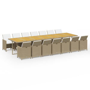 vidaXL 15-piece Garden Dining Set with Cushions Beige Poly Rattan