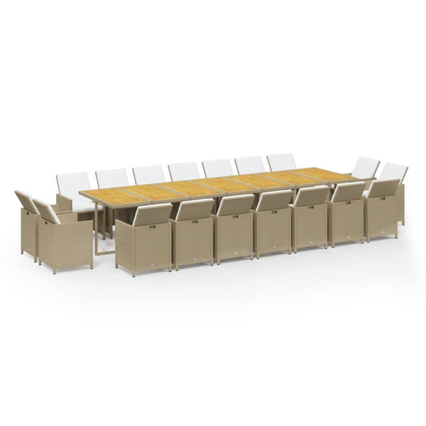 vidaXL 19-Piece Garden Dining Set with Cushions Poly Rattan Beige