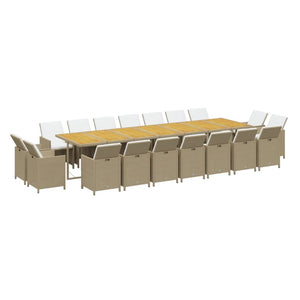 vidaXL 19-Piece Garden Dining Set with Cushions Poly Rattan Beige