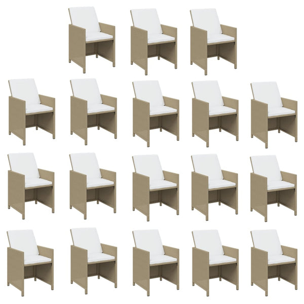 vidaXL 19-Piece Garden Dining Set with Cushions Poly Rattan Beige