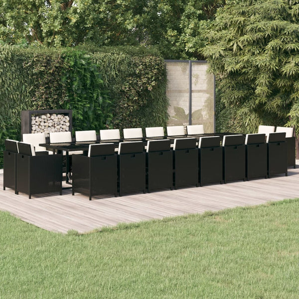 vidaXL 21-pc. Garden Dining Set with Cushions Black Poly Rattan