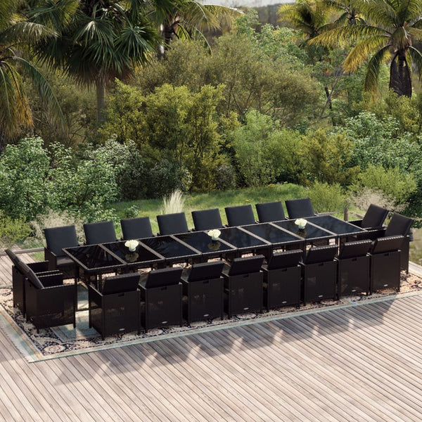 vidaXL 21-Piece Garden Dining Set with Cushions Poly Rattan Black