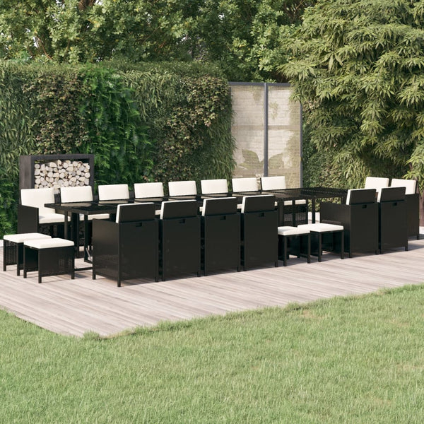 vidaXL 21-pc. Garden Dining Set with Cushions Black Poly Rattan