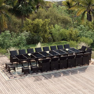 vidaXL 21-Piece Garden Dining Set with Cushions Poly Rattan Black