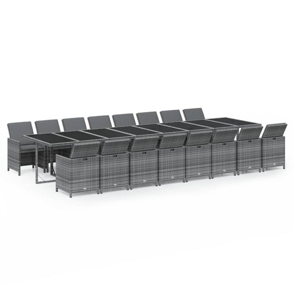 vidaXL 17-Piece Garden Dining Set with Cushions Grey Poly Rattan