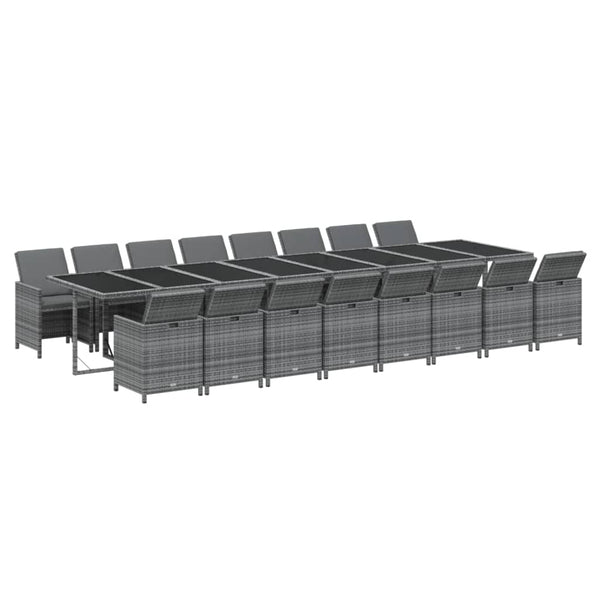 vidaXL 17-Piece Garden Dining Set with Cushions Grey Poly Rattan