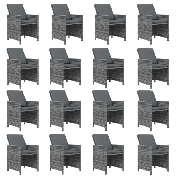 vidaXL 17-Piece Garden Dining Set with Cushions Grey Poly Rattan