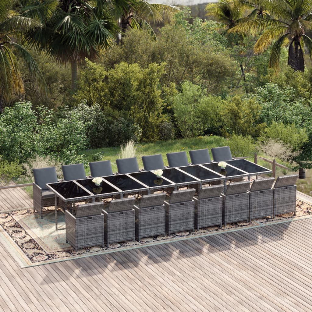 vidaXL 17-Piece Garden Dining Set with Cushions Grey Poly Rattan