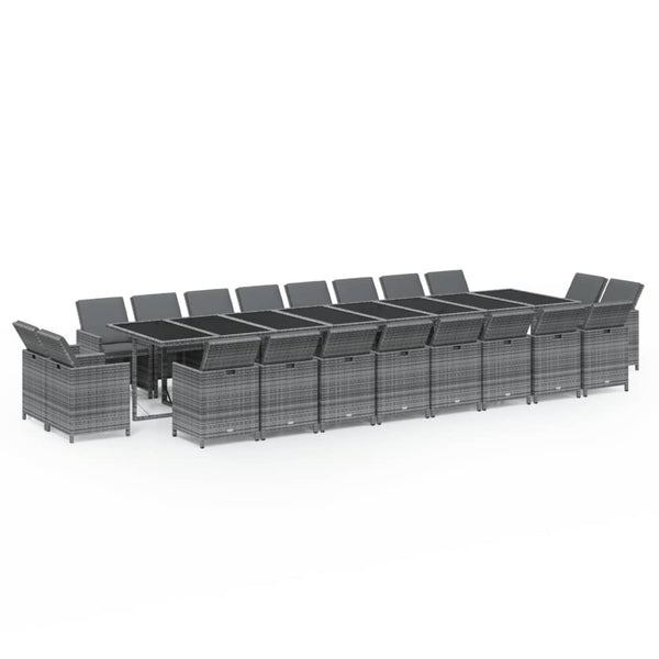 vidaXL 21-Piece Garden Dining Set with Cushions Poly Rattan Grey