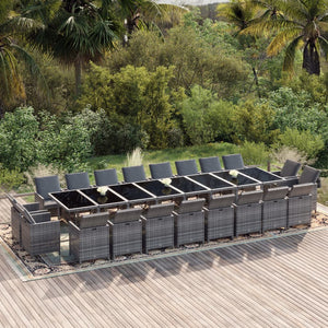 vidaXL 21-Piece Garden Dining Set with Cushions Poly Rattan Grey