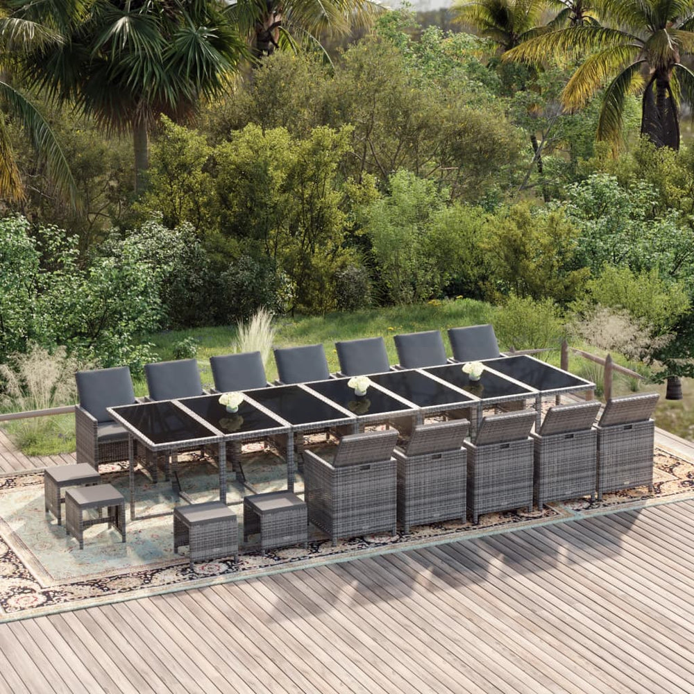 vidaXL 21-Piece Garden Dining Set with Cushions Poly Rattan Grey