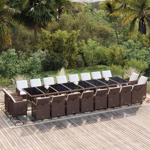 vidaXL 21-Piece Garden Dining Set with Cushions Poly Rattan Brown