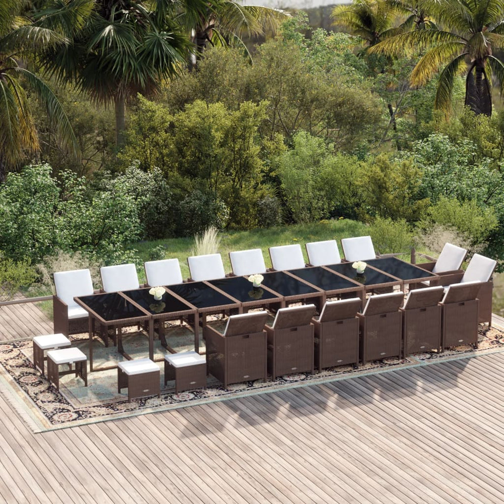 vidaXL 21-Piece Garden Dining Set with Cushions Poly Rattan Brown