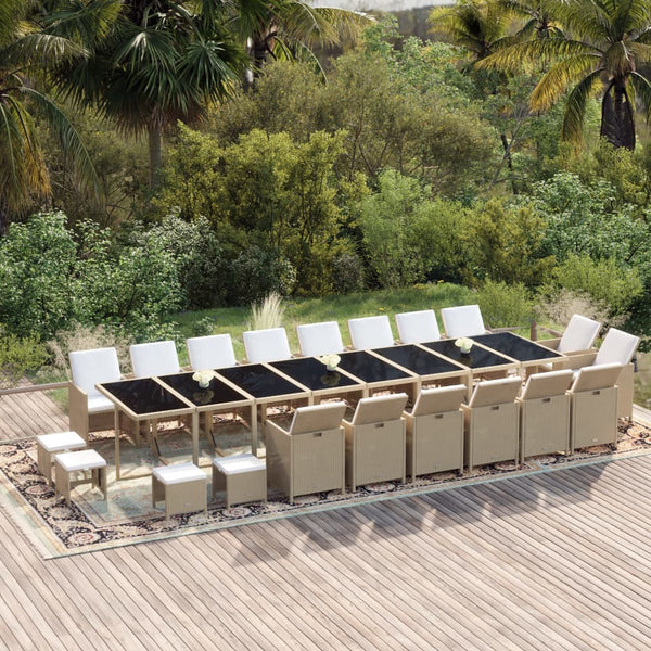 vidaXL 21-Piece Outdoor Dining Set with Cushions Poly Rattan Beige