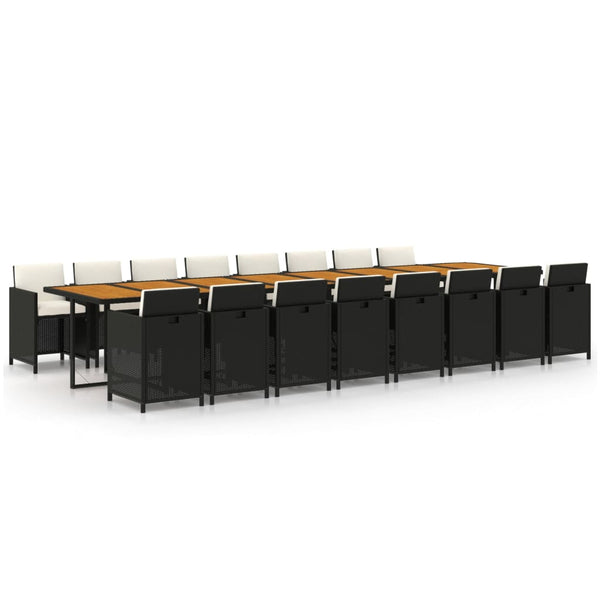 vidaXL 17-piece Garden Dining Set with Cushions Black Poly Rattan