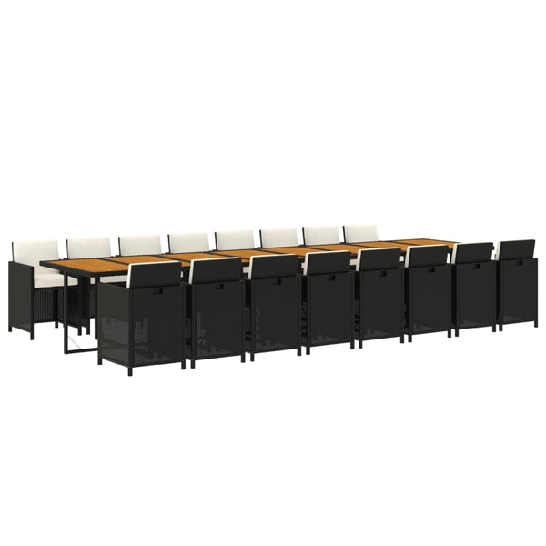 vidaXL 17-piece Garden Dining Set with Cushions Black Poly Rattan