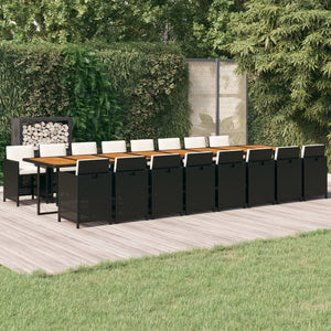 vidaXL 17-piece Garden Dining Set with Cushions Black Poly Rattan