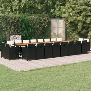 vidaXL 21-pc. Garden Dining Set with Cushions Black Poly Rattan