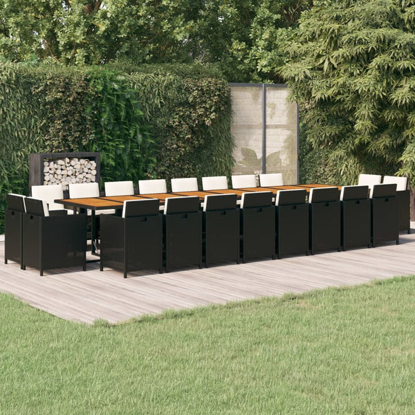 vidaXL 21-pc. Garden Dining Set with Cushions Black Poly Rattan
