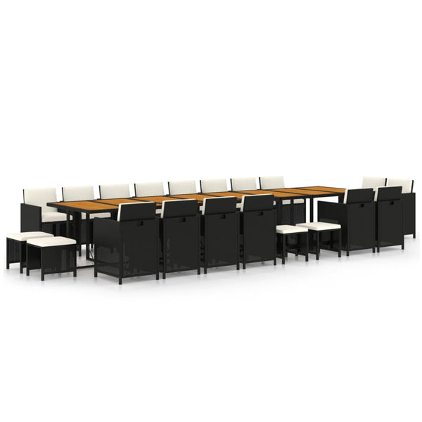 vidaXL 21-pc. Garden Dining Set with Cushions Black Poly Rattan