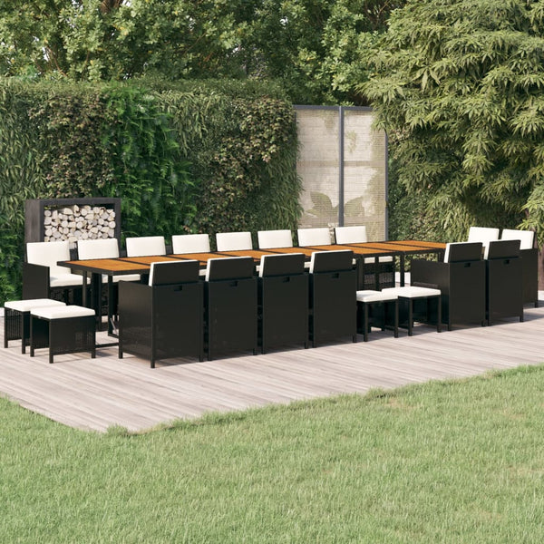 vidaXL 21-pc. Garden Dining Set with Cushions Black Poly Rattan