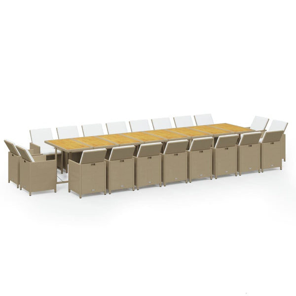 vidaXL 21-Piece Outdoor Dining Set with Cushions Poly Rattan Beige